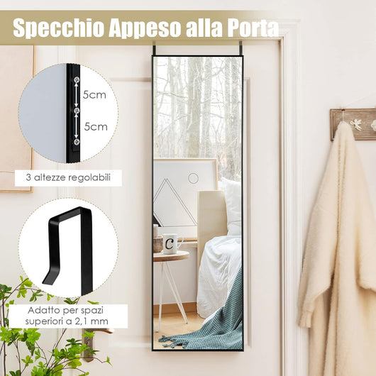 Specchio da Parete Lungo, Specchio da Terra Appendere con Cornice in Lega di Alluminio e Ganci, Per Camera da Letto e Soggiorno, 120 x 37 cm (Nero)