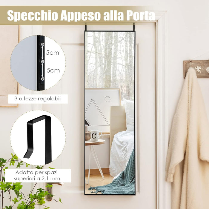 Specchio da Parete Lungo, Specchio da Terra Appendere con Cornice in Lega di Alluminio e Ganci, Per Camera da Letto e Soggiorno, 120 x 37 cm (Nero)