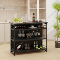 Isola per Cucina con Ampio Piano di Lavoro, Mobile da Cucina con 3 Ripiani Aperti, Poggiapiedi e Piedini Regolabili, Struttura in Metallo, per Cucina, Soggiorno, 120 x 60 x 101cm (Nero)