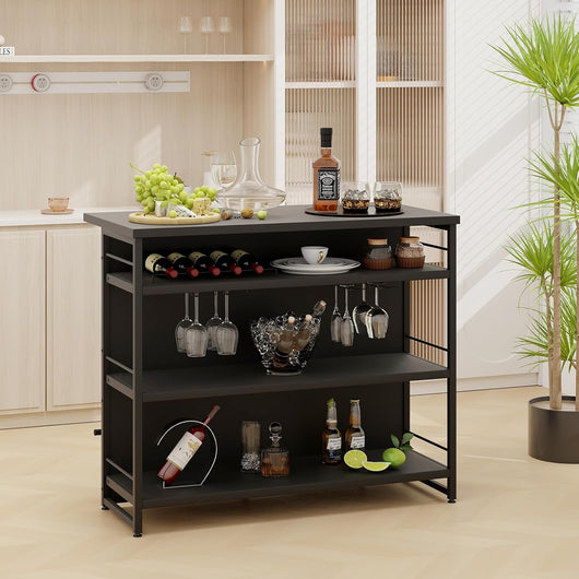 Isola per Cucina con Ampio Piano di Lavoro, Mobile da Cucina con 3 Ripiani Aperti, Poggiapiedi e Piedini Regolabili, Struttura in Metallo, per Cucina, Soggiorno, 120 x 60 x 101cm (Nero)
