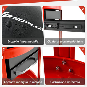 Sgabello da Officina, Sgabello Meccanico Rotante con 2 Cassetti, Ripiano, Vassoio, Ruote, 150 kg di capacità, per Garage, Officina