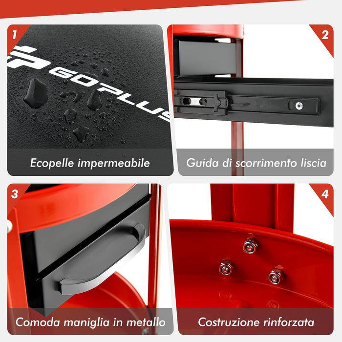 Sgabello da Officina, Sgabello Meccanico Rotante con 2 Cassetti, Ripiano, Vassoio, Ruote, 150 kg di capacità, per Garage, Officina