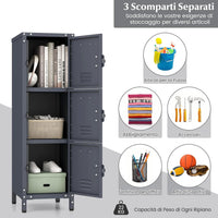 Armadio in Metallo con 3 Porte Chiudibili, Piedini Regolabili, Dispositivo Anti-Ribaltamento, Armadietto Verticale a 3 Ripiani per Casa, Ufficio, Scuola e Garage, 30 x 35 x 100 cm