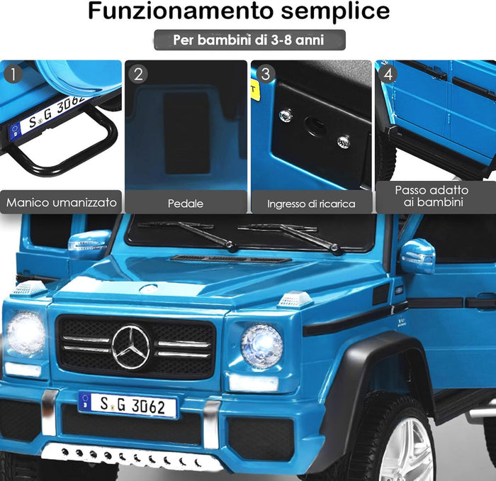Mercedes Benz Macchina Elettrica per Bambini 12V, Veicolo Elettrico con Luci LED e Chiusura di Sicurezza, Macchina Cavalcabile per Bambini 3-8 Anni (Blu)