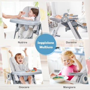 Seggiolone Pappa, Seggiolone Pieghevole con 4 Ruote, Seggiolone per Bambini con Altezza, Schienale e Poggiapiedi Regolabili, Vassoio Rimovibile, per Bambini 6-36 Mesi, Fino a 15 kg