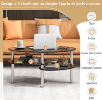 Tavolino da Salotto in Vetro Temperato Moderno, Tavolo Basso e Ovale con Piano Spazioso e 3 Livelli, Ideale per Soggiorno e Ufficio, 89 x 49 x 45 cm (Nero)