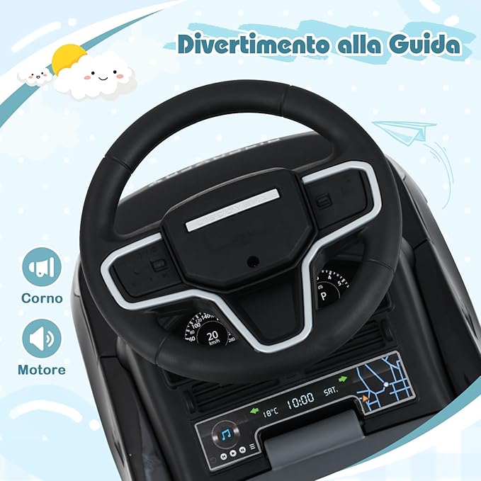 Macchinina Cavalcabile per Bambini, Macchina a Spinta con Clacson, Suoni del Motore e Spazio di Stoccaggio, Auto Giocattolo per Bambini da 1-3 Anni (Nero)