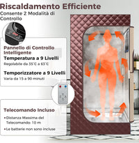 Sauna a Vapore Portatile 3L, Sauna da Casa con 9 Livelli di Regolazione della Temperatura da 35-63℃, Telecomando, Sedia Pieghevole e Massaggiatore per Piedi in Legno (caffè)