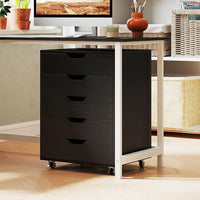 Cassettiera da Ufficio con 5 Cassetti e Ruote, Mobiletto Multiuso per Documenti e Cosmetici, Comodino con Ruote per Camera da letto, Studio, Ufficio e Soggiorno (Nero)