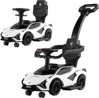 3 in 1 Auto da Spinta, Auto Scorrevole con Paracolpi e Manubrio Rimovibili Musica e Fari, Spazio di Stoccaggio Nascosto e Ruote Universali Staccabili, Bambini 18-24 Mesi (Bianco)