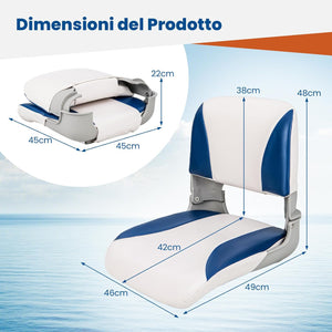 Set di 2 Sedie da Barca, Sedili da Barca Pieghevole Morbide Imbottite Spesse, Sedile Nautica Ergonomico per Imbarcazioni da Pesca, 49 x 46 x 48 cm, Blu e Bianco