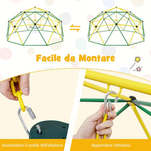Cupola di Arrampicata con Altalena, Struttura per Arrampicata per Interno ed Esterno con Portata di 363 kg, Parco Giochi per Bambini da 3 a 10 Anni (Verde)