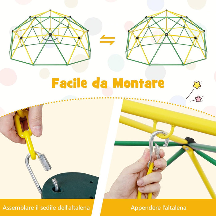 Cupola di Arrampicata con Altalena, Struttura per Arrampicata per Interno ed Esterno con Portata di 363 kg, Parco Giochi per Bambini da 3 a 10 Anni (Verde)