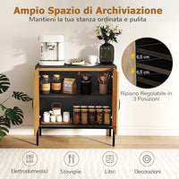 Credenza da Cucina, Armadio con 2 Ante Intrecciate in Rattan, Ripiano Regolabile a 3 Posizioni, Armadietto Boho per Cucina, Sala da Pranzo, Soggiorno e Corridoio, 80 x 38 x 81 cm (Nero)