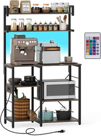 Scaffale da Cucina con Multipresa, Supporto per Microonde a 5 Ripiani con Luci LED, Mensole Portaoggetti, Scaffale Multifunzionale per Cucina Soggiorno Bar, 90 x 40,5 x 147 cm