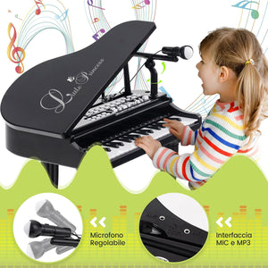 Pianoforte per Bambini a 37 Tasti, Set Pianoforte con Microfono Regolabile, Pianoforte con Funzione di Registrazione e Riproduzione, Giocattolo Tastiera Musicale per Bambini 3+ Anni (Nero)