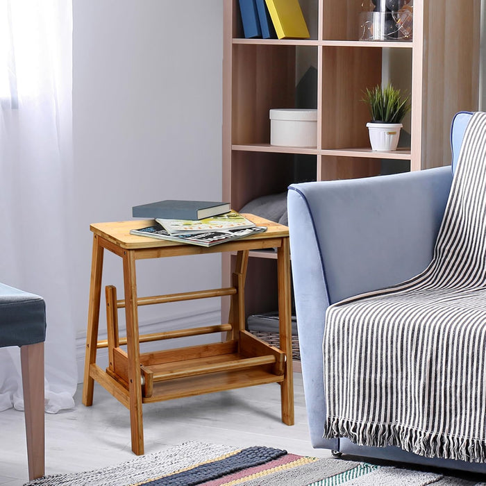 Sgabello Scala in Bambù Sedia Scaletta, Richiudibile Salvaspazio, Portata 100 kg, 45 x 51 x 48 cm (Naturale)