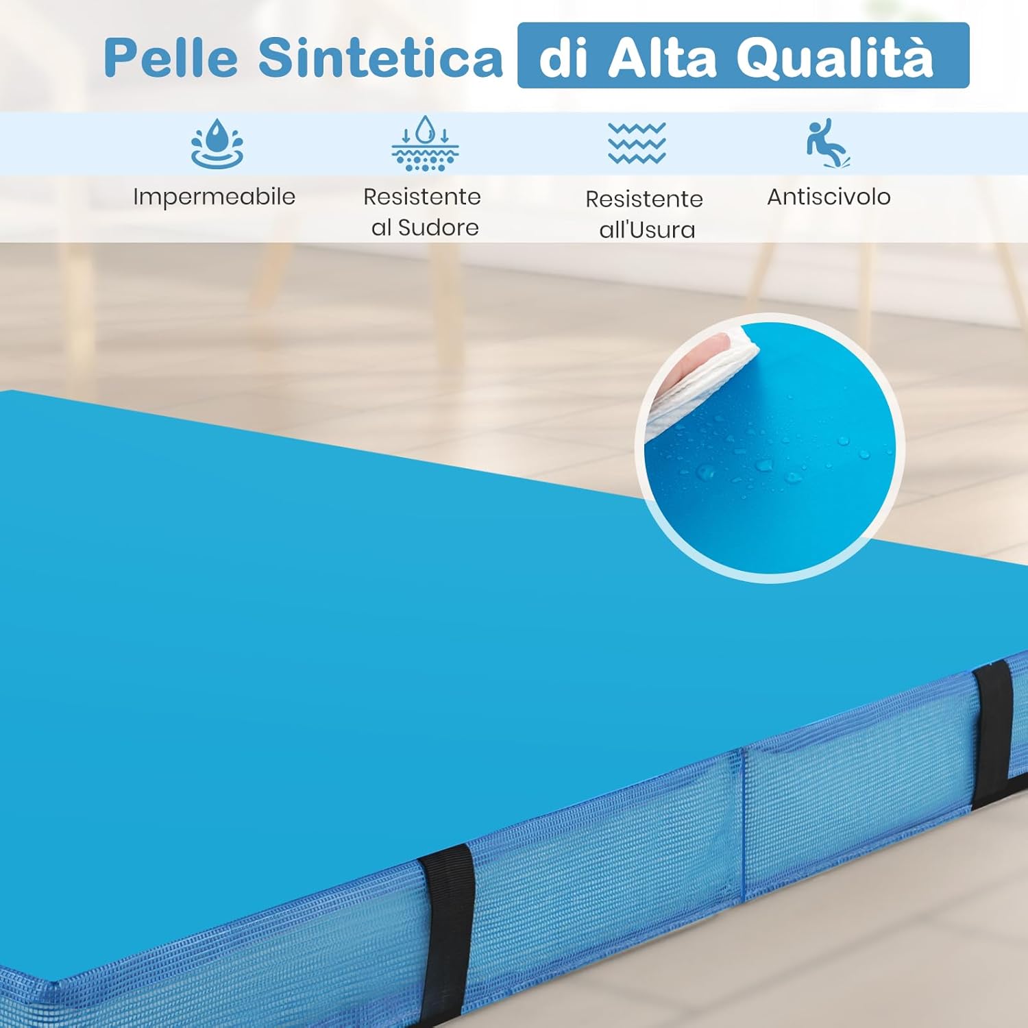 Tappetino FitnessPieghevole, Materassino per Ginnastica e Acrobatica con Rivestimento in Pelle Sintetica e Maniglie, per Esercizi a Casa per Yoga, Stretching e Pilates