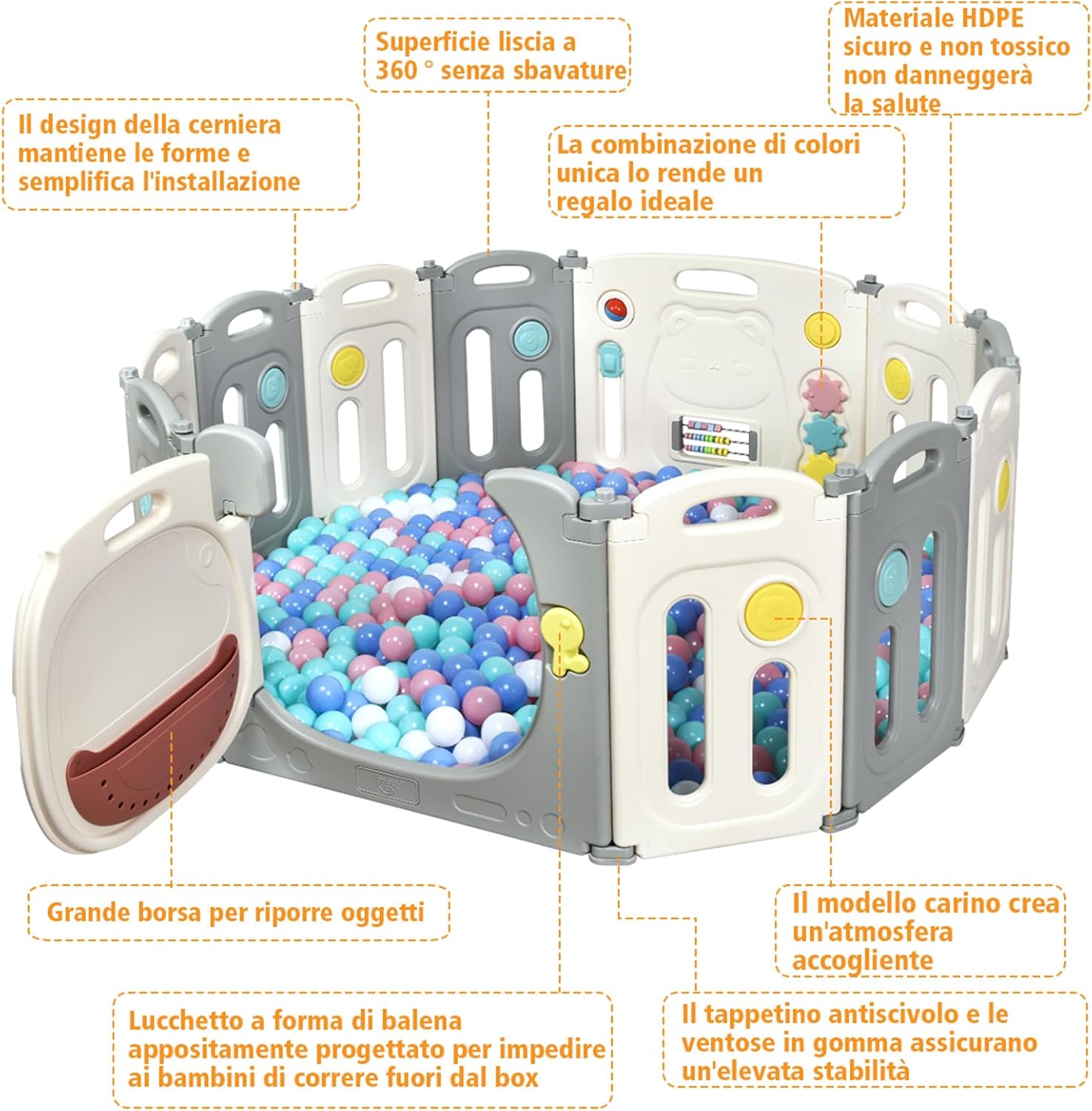 Recinto per Bambini da Giocare, Box Pieghevole Centro di Attività per Bambini, Porta con Chiusura e Giocattoli, Ecologico, da Interni ed Esterni (12Pannelli)