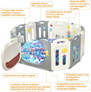 Recinto per Bambini da Giocare, Box Pieghevole Centro di Attività per Bambini, Porta con Chiusura e Giocattoli, Ecologico, da Interni ed Esterni (12Pannelli)