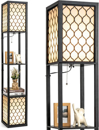 Lampada da Terra Design e Vintage, Lampada a Stelo da Terra con 2 Ripiani, Ideale per Camera da Letto, Soggiorno e Ufficio, 26 x 26 x 156 cm, Nero