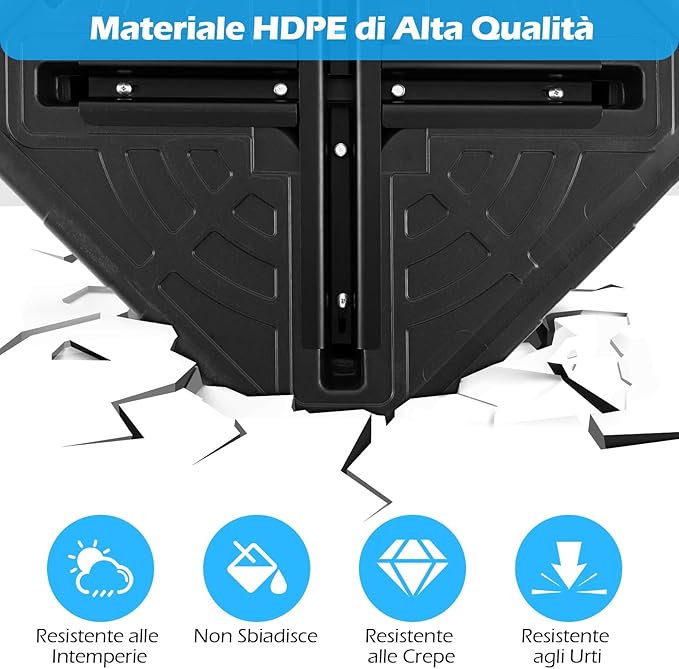 Base per Ombrello, Base Pesante Riempibile 45 L/60 kg con Acqua o Sabbia, Supporto per Ombrello da Patio Portatile 38/48 mm, per Giardino Piscina