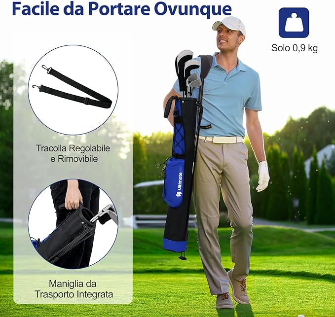 Borsa da Golf Leggera con Supporto, per Campo Pratica, Par 3 e Campi Esecutivi, Borsa da Golf con Tracolla Regolabile, Tasca e Portabottiglie per Donne e Uomini