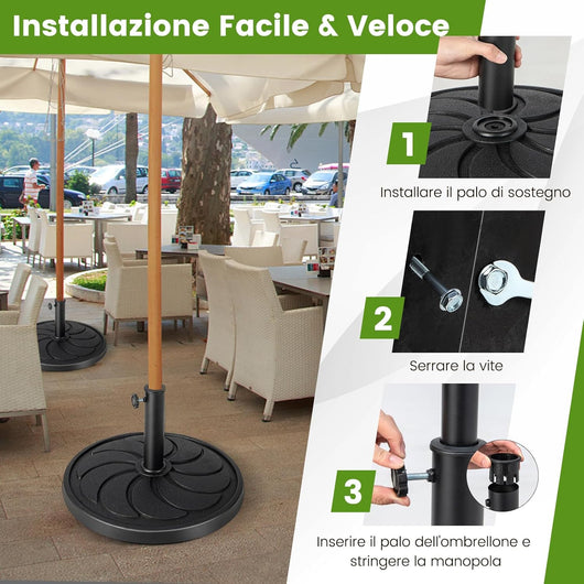 Base Ombrellone da Esterno 18 kg, Supporto Rotondo per Ombrellone 54 CM con Diametro Palo 38/48 MM, Base per Ombrellone Robusta da Giardino Terrazzo Esterno