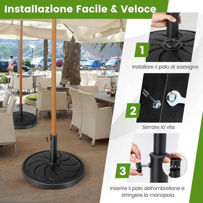 Base Ombrellone da Esterno 18 kg, Supporto Rotondo per Ombrellone 54 CM con Diametro Palo 38/48 MM, Base per Ombrellone Robusta da Giardino Terrazzo Esterno