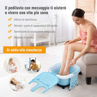Massaggiatore Plantare Massaggiatore Piedi Elettrico, Massaggia Piedi Portatile, con Funzione Calore Bolle e Rulli Elettronici, Pieghevole Salvaspazio (Blu)
