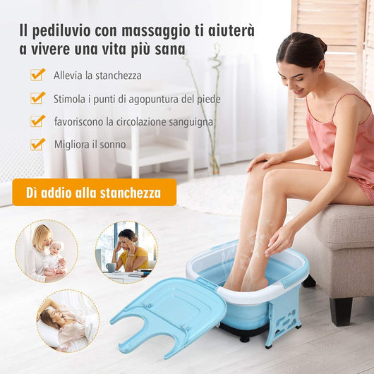 Massaggiatore Plantare Massaggiatore Piedi Elettrico, Massaggia Piedi Portatile, con Funzione Calore Bolle e Rulli Elettronici, Pieghevole Salvaspazio (Blu)