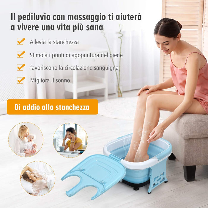 Massaggiatore Plantare Massaggiatore Piedi Elettrico, Massaggia Piedi Portatile, con Funzione Calore Bolle e Rulli Elettronici, Pieghevole Salvaspazio (Blu)