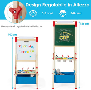Cavalletto per Bambini Regolabile in Altezza in Legno, Cavalletto a Doppio Lato con Lavagna Magnetica e Bianca, con Scatola, Magneti con Lettere e Numeri, per Bambini 3-8 Anni