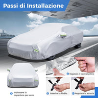 Copertura Auto con Porta a Zip, Serratura, Copertura per Auto con Strisce Riflettenti, Copertura Universale per Esterni per Auto (455 X 165 X 115cm)