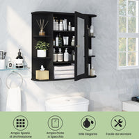 Mobile da Bagno con Specchio 66 x 17 x 63cm, Mobiletto in Legno Appeso con Mensole Regolabili, Armadietto dei Medicinali Multiuso per Bagno Salone Cucina (Nero)
