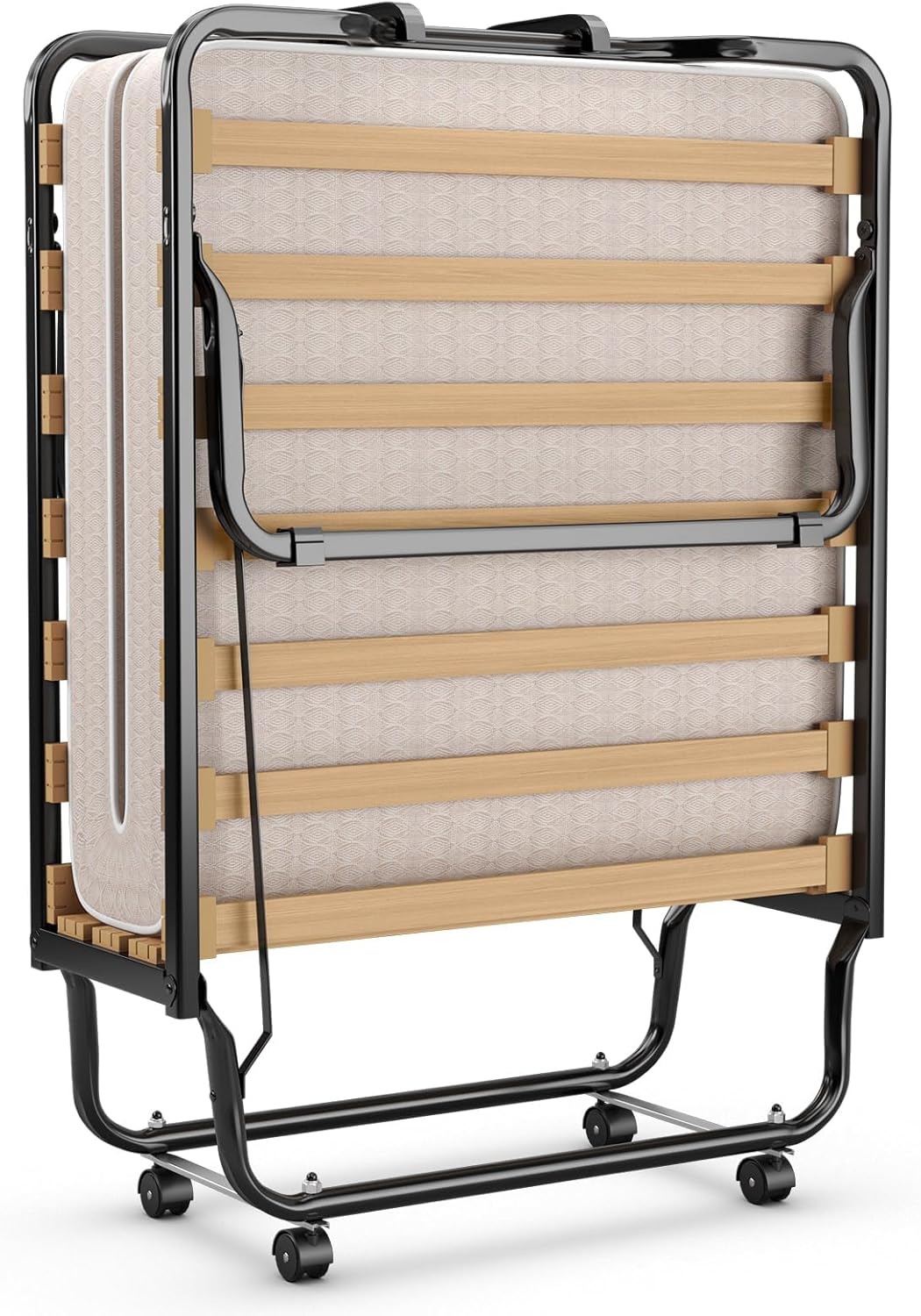 Letto Brandina Pieghevole, con Materasso in Memory Foam, Struttura Resistente e 4 Ruote Girevoli, Lettino Pieghevole, 200 x 80 x 40cm, Made in Italy (Beige)