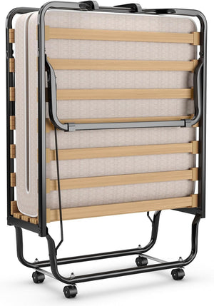 Letto Brandina Pieghevole, con Materasso in Memory Foam, Struttura Resistente e 4 Ruote Girevoli, Lettino Pieghevole, 200 x 80 x 40cm, Made in Italy (Beige)