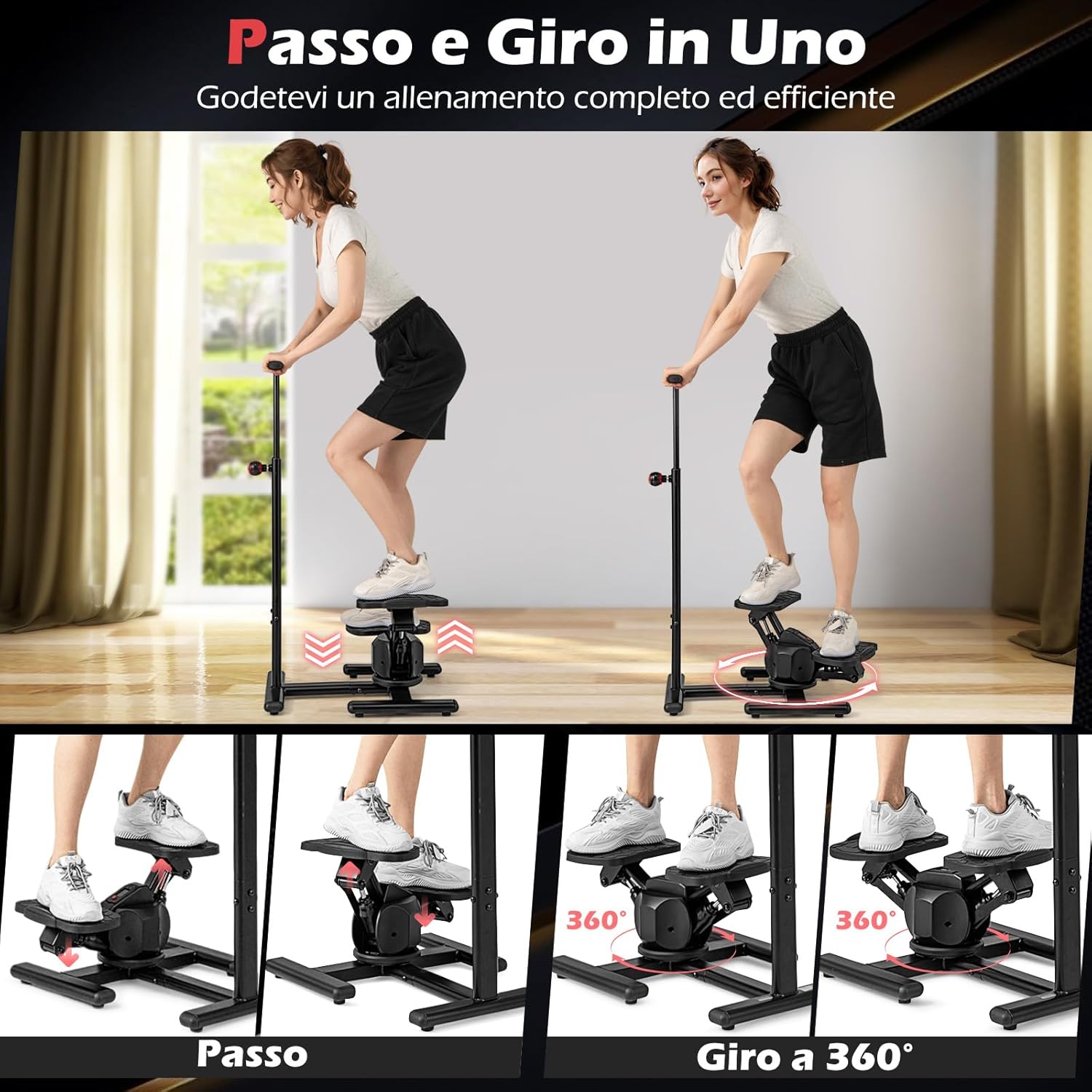 Stepper Fitness con Manubrio Regolabile in Altezza, Display LCD, Pedali Antiscivolo e Resistenza Idraulica, Stepper in Metallo, ABS, PP e EVA per Casa, Ufficio e Palestra