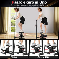 Stepper Fitness con Manubrio Regolabile in Altezza, Display LCD, Pedali Antiscivolo e Resistenza Idraulica, Stepper in Metallo, ABS, PP e EVA per Casa, Ufficio e Palestra