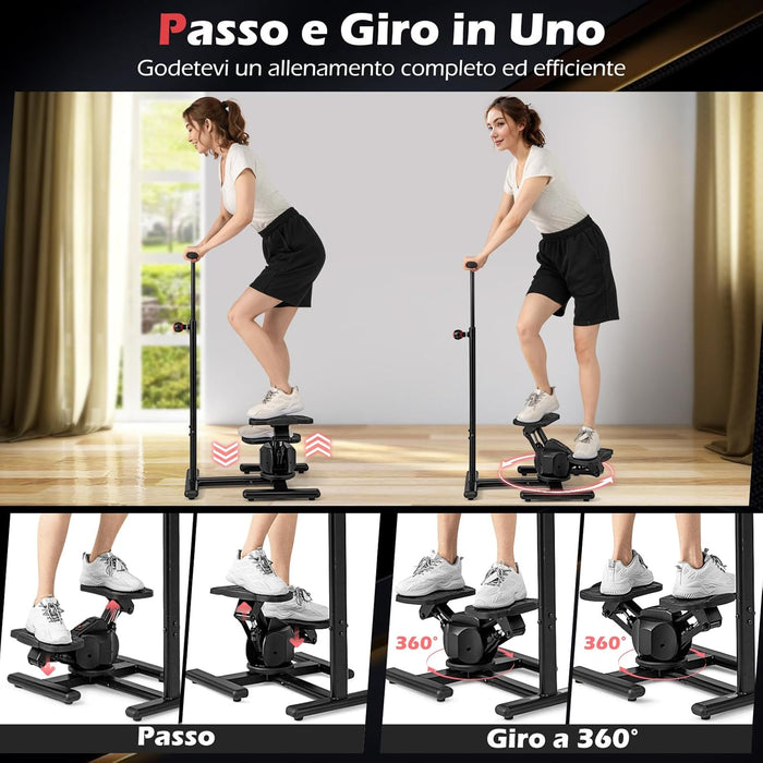 Stepper Fitness con Manubrio Regolabile in Altezza, Display LCD, Pedali Antiscivolo e Resistenza Idraulica, Stepper in Metallo, ABS, PP e EVA per Casa, Ufficio e Palestra