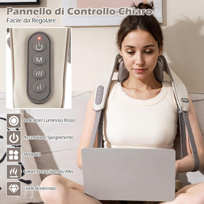Massaggiatore Cervicale, Massaggiatore Shiatsu per Collo e Spalle Senza Fili con Impasto Profondo 4D dei Tessuti con Riscaldamento, 2 Modalità e 2 Livelli di Intensità (Beige)