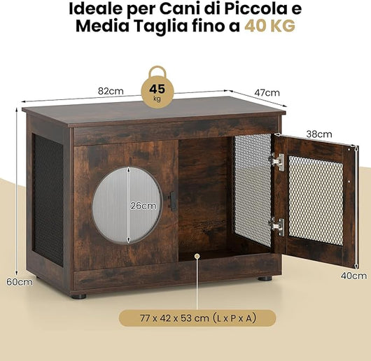 Mobile Lettiera per Gatti 82 x 47 x 60 cm, Casetta in Legno per Animali con Rete Traspirante in Metallo Robusto e Anta, Gabbia Multiuso per Gatti da Interno