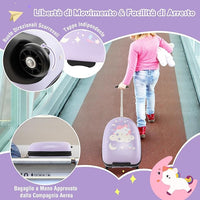 Valigia per Bambini da 16" con Ruote, Valigia Rigida con Manico Telescopico in Alluminio, Regalo per Bambini, 33 x 26 x 81cm (Rosa)