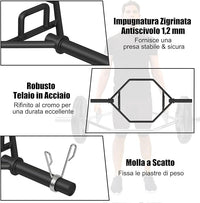 Barra della Trappola Olimpica, Barra Esagonale Pieghevole con Manici Zigrinati, Manicotti 25 cm e Molle, Olympic Hex Trap Bar per Sollevamento Pesi e Bodybuilding, Carico 363 kg(Nero)