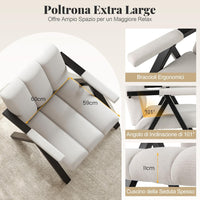 Poltrona da Salotto, Sedia Ergonomica con Struttura in Metallo, Braccioli e 4 Piedini Regolabili, Sofa Imbottita Relax Moderna per Soggiorno e Camera da Letto, Portata 150 kg (Bianco)