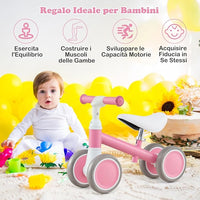 Bicicletta Senza Pedali per Bambini 1-3 Anni, Bicicletta Equilibrio con 4 Ruote, Manubrio e Sella Regolabili in Altezza, Bici per Bambini, Portata 25 kg