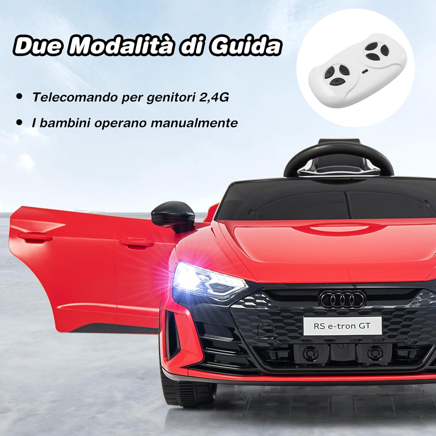 12V Audi RS e-tron GT Macchina Elettrica per Bambini, Auto Elettrica con Telecomando Luci LED e Musica, 3-5 km/h, Regalo per Bambini 37-95 Mesi (Rosso)