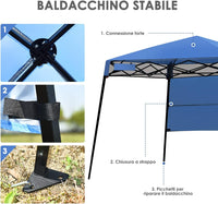 Gazebo Pieghevole da Giardino 210 x 210CM, Struttura in Acciaio, Altezza Regolabile, Gazebo da Esterno con Borsa, Ideale per Feste, Barbecue, Giardino e Spiaggia (blu)