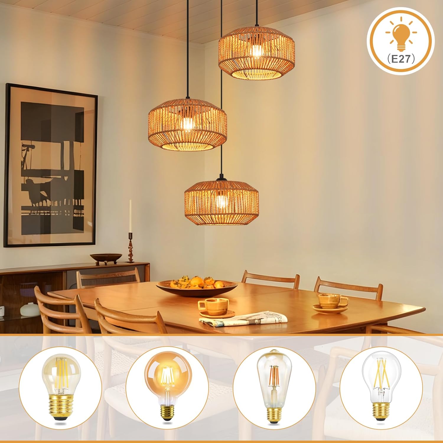 Lampada a sospensione ZMH vintage a 3 luci E27 (lampadina non inclusa)