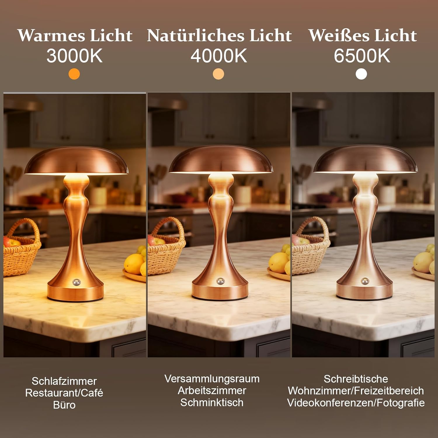 ZMH Lampada da tavolo LED wireless touch dimmerabile retrò vintage USB ricaricabile per comodino camera letto